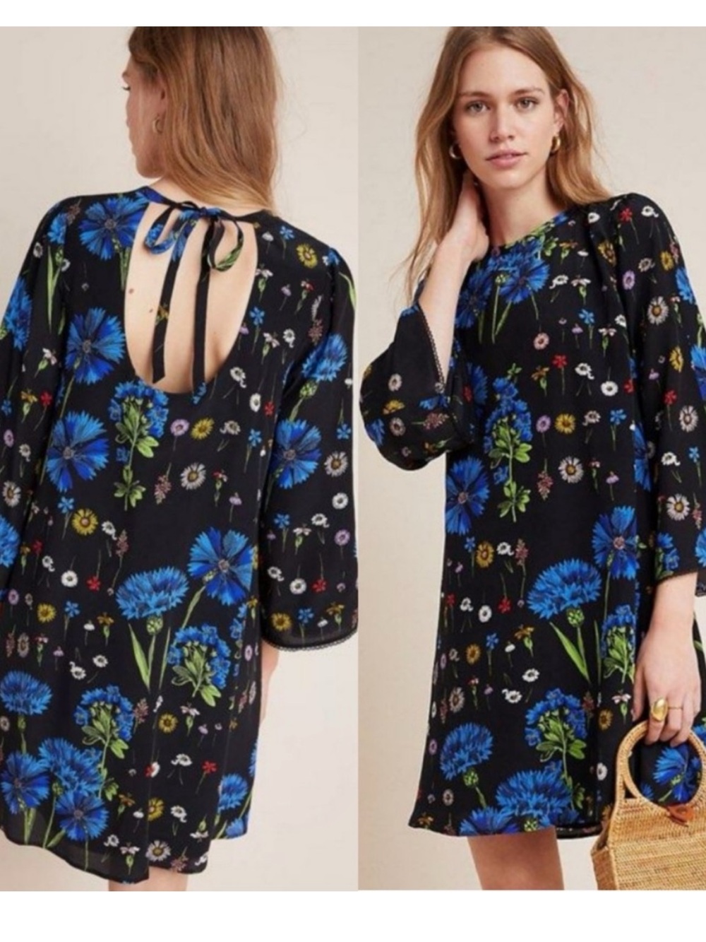 Anthropologie Maeve Lucinda silk tunic dress floral cottage whimsical boho